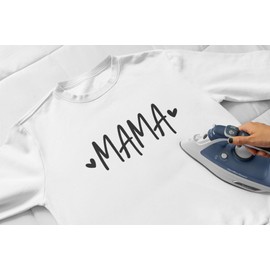 Mama Iron on Decal, HTV Graphic Tshirt Patch, DIY Craft Project, Mom Heat Transfer Shirt Vinyl Applique, Pick Size Color, Iron-On Most Things (Black Glitter)