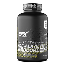 EFX Sports Kre-Alkalyn Hardcore | Thermogenic pH Correct Creatine Monohydrate Pill Supplement | Energy & Strength Pre Workout | 60 Servings, 180 Capsules