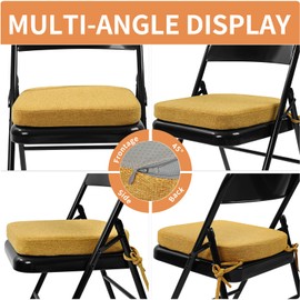SINOSSO Thickened 2" Memory Foam Folding Chair Cushion 1 Pcs, Square Kitchen Chair Pad with Ties, Indoor Non-Slip Dining Chair Seat Cushion (1 Pcs, Yellow)