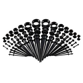 D DOLITY 50 Pieces Acrylic Ear Stretching Kit Tapers 14G-00G Expander Jewelry, Black, 14g-00g