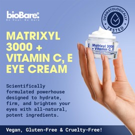bioBare Matrixyl 3000 + Vitamin C & E Eye Cream – Anti-Aging Peptide Eye Treatment for Wrinkles, Dark Circles & Puffiness – Hydrating Cream with Hyaluronic Acid, AHAs & Botanical Oils – 15ml