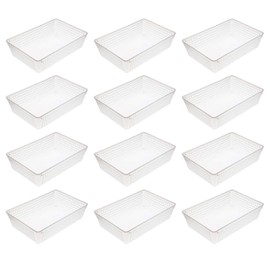 YBM HOME 12-Pack Plastic Storage Baskets Bins for Home Junk Drawer, Shelves, and Office Organization, Functional Trays/Containers Great for Kitchen Pantry, Cabinets, Bedrooms, and Bathrooms, Clear