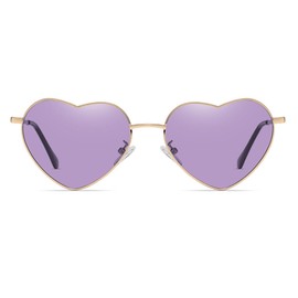 qinqilanqi-S Polarised Love Heart Sunglasses for Women Vintage Fashion Gold Metal Frame Cute Party Festival Glasses UV400 Protection, Gold/Purple