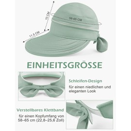 Kiiwah Sun Hats for Women Summer, 2-in-1 Summer Hat UV Protection Lightweight Sun Visor Sun Hat Beach Hat Foldable for Outdoor Beach Golf Travel Hiking Camping (Black/Grey Green/Beige), Grey-green