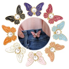 Classicseali 8sets Waistband Tightener, Detachable Butterfly Jean Buttons Pant Waist Tightener for Loose Jeans, Adjustable Decorative Waist Tightener for Pants Women No Sew and No Tools