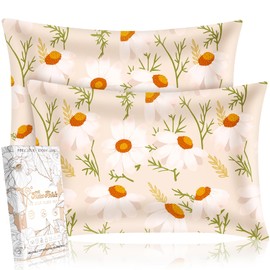Miss Adola Silk Pillowcase 2 Pack - Standard 50x75cm Mulberry Silk Pillow Cases for Hair and Skin with Hidden Zipper Aesthetic Design Pattern Bed Pillow Protector for Women Girls, Full Daisy