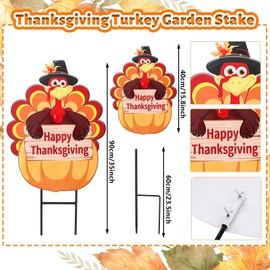 Whaline 2 Pack Thanksgiving Metal Turkey Decorative Garden Stake Welcome Harvest Turkey Pumpkin Yard Sign Waterproof for Fall Thanksgiving Home Garden Yard Lawn Patio Backyard Walkway Decorations