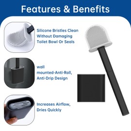 TEITEAI RV Toilet Bowl Brush - Silicone Bristles, Gentle on Toilets | Wall-Mounted for RVs, Trailers, Campers | Anti-Roll, Anti-Drip Design for Travel-Friendly Convenience