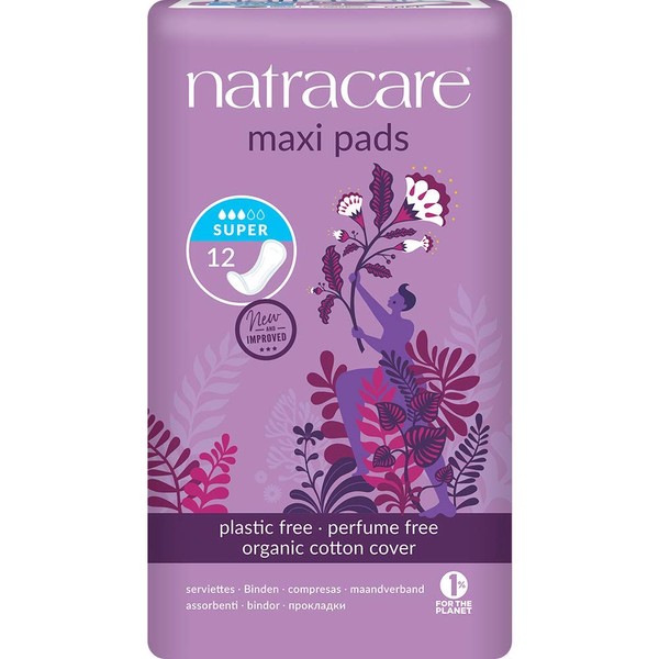 Natracare Maxi Pads Super with Organic Cotton Cover 12 ea (Pack of 6)
