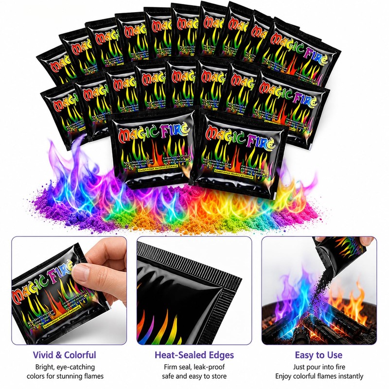18PCS Magic Fire Sachets 10 G Packs, Fire Colour Changing