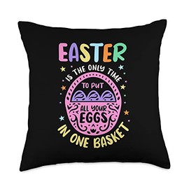 Happy Easter Egg Basket Apparel Egg Happy Easter Holy Week Resurrection Sunday Throw Pillow, 18x18, Multicolor