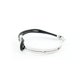 Newbee Fashion - Single Thin Leather Bracelet Stainless Steel Design Fashion Jewelry