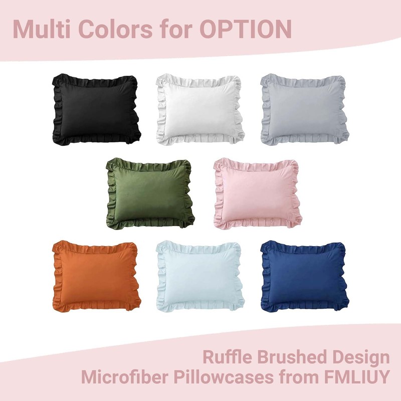 FMLIUY Set of 2 Microfiber Ruffle Pillow Cases Standard Size