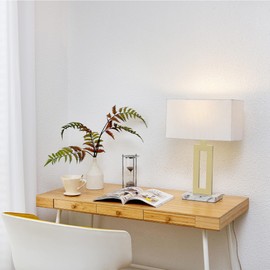 Globe Electric 12274 D'Alessio 20" Table Lamp, Gold, White Linen Shade, Faux Marble Base, On/Off Socket Rotary Switch, Title 20 LED Bulb Included