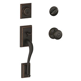 SCHLAGE Addison Single Cylinder Handleset and Georgian Knob, Aged Bronze (F60 ADD 716 GEO)