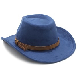 CCAKXCJJ Unisex Western Suede Cowboy Cowgirl Hat Classic Wide Brim Fedora Hat for Men &Women, Navy, Medium