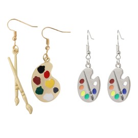 yueton 2 Pairs of Enamel Alloy Artist Jewelry Personality Artist Paint Palette Paint Brush Pendant Dangle Drop Earrings Artist Painter Art Teacher Gifts, Zinc, No Gemstone