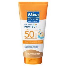 Mixa Solaire Sonnenmilch für empfindliche Haut – Sonnenpflegemilch, sehr hoher Schutz, LSF 50+ UVA, UVA, lang, UVB – für empfindliche Haut für Kinder – wasserfest – sandfrei – hypoallergen, ohne