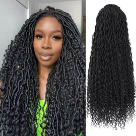 30inch Goddess Faux Locs Crochet Hair for Black Women 8 Packs Long River Locs Crochet Hair with Curly Ends Pre Looped Boho Style Locs Hair Natural Black