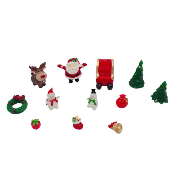 NUTFORD Chirstmas Miniature Ornament, 12pcs Xmas Figures, Santa, Christmas Trees,