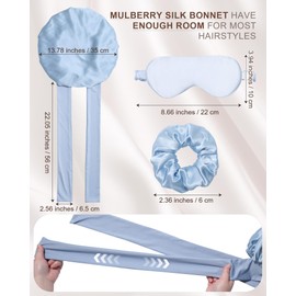 Mulberry Silk Bonnet for Sleeping Women Curly Hair Bonnet With Tie Band Double Layer Reversible Sleep Bonnet Silk Hair Wrap Sleep Cap (Blue)