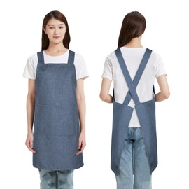 BIGHAS Apron, Body Cover, Easy to Put on and Take Off on the Shoulder Women's Simple, Solid, Stylish, Cute, Scandinavian Nursery, Restaurant, Cooking, Kitchen, Work Apron, navy