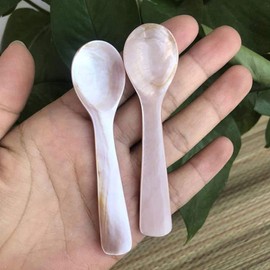HRASY Pack of 2 Handmade Caviar Spoons Mother of Pearl MOP Caviar Spoon W Round Handle 3.7 Inches Coffee Colour