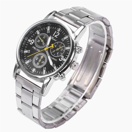 Dilwe - Reloj de pulsera de acero inoxidable, 3 colores para hombre, anal¨®gico, correa de acero inoxidable, caja de aleaci¨®n (negro)