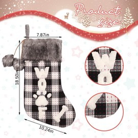 Christmas Stockings, 18'' Black White Buffalo Plaid Christmas Stockings Hanging Ornaments Soft Faux Fur Pet Paw Christmas Stockings Plush Fireplace Hanging Stockings for Christmas Holiday Xmas Gift