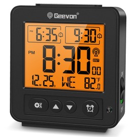 Geevon Small Digital Atomic Alarm Clock for Bedroom, Travel Table Clock with Auto/8s Backlight, 2 Alarm, Temperature, Desk Clock Battery Operated for Deep Sleepers Kids Elderly Home Office, Black
