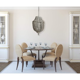 Creative Co-Op Metal Chandelier with Distressed Grey Wood Beads