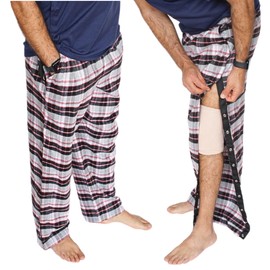 Inspired Comforts Men's/Unisex Tearaway Post Surgery Recovery Pajama Pants with Pockets | Hidden Easy Open Side Snaps | Adjustable Elastic | Soft Flannel | 2XL, Red