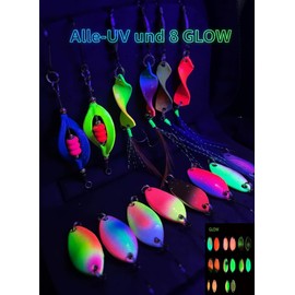 Copper Spoons Trout, 14x UV-Active Trout Bait, Machilea Spoon Set with Bag, Blinker Twist Fishing Accessories, Fishing Lure, Trout Bait, 1.6g/2.5g/3g/3.5g/4g