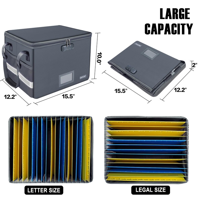 ENGPOW File Box with Lock, Fireproof Document Box with Zipper