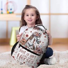 Horse School Backpack for Kids Girls Boys, 16 Inch Cute Horses Themed Bookbag, Personality School Backpack for Students Children, Lightweight, Large Capacity