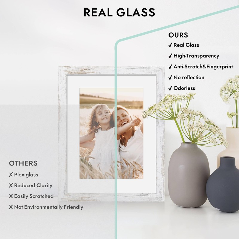 Hongkee 8x10 Picture Frame, Made of Real Glass and Wooden