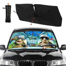 CHILL·TEK Funny Animal Car Windshield Sun Shade Umbrella, Funny Turtles Car Sun Shade Umbrella, Block UV Rays Heat Foldable Windshield Umbrella Sun Visor Protector - Keep Vehicle Cool for Cars SUV