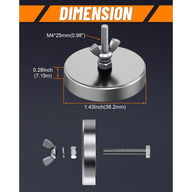 EilxMag 4Pack 1.43" Strong Round Base Magnet, 25LBS+ Heavy Duty