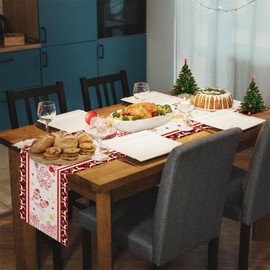 Christmas Table Runner, 72x13in Red Winter Table Cloth Linen Snowflake Xmas Tablecloth Table Decoration for Home Kitchen Holiday Decor Party Supplies (Style 1)