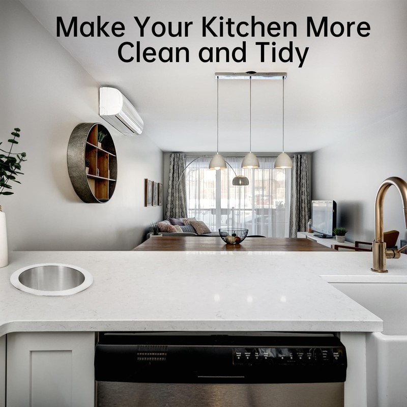 Countertop Trash Can, Drop-in Trash Chute Stainless Steel Round Countertop