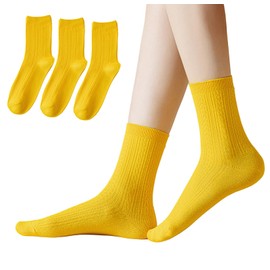 DONBIQI Yellow Socks for Women, Soft Combed Cotton Socks (US, Numeric, 5, 9, Regular, Regular, Yellow_3 pairs)