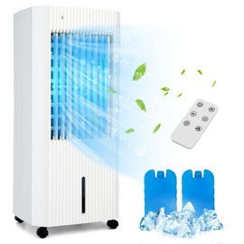 COSTWAY Evaporative Air Cooler, Portable Swamp Cooler with Remote Control, 2 Ice Packs, 15H Timer, 1.3 Gal Water Tank, 60°Oscillation, Quiet Air Cooler Fan for Bedroom Office Home