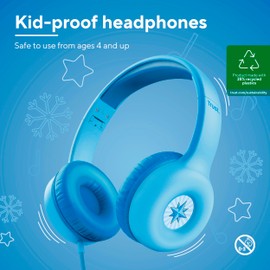 Trust Nouna Kids Headphones Wired with Safe Volume Limit (85dB) for Girls and Children Age 4-10, On Ear Foldable Headset with In-line Microphone, 3.5mm Connection, Stickers Included - Blue