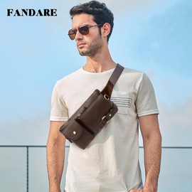 FANDARE Retro Bum Bag Chest Bag Waist Bag Sport Leather Sling Bag Shoulder Bags Men's Shoulder Bag Water Resistant Crossover Daypacks for Outdoor Travel Camping Crossbody Pack, Brown A, Utility