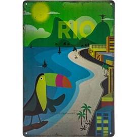 Historical Retro Vintage Tin Sign with Souvenir Travel Motif, Holiday, Adventure, Holiday Decorative Sign, 30 x 20 cm (Rio de Janeiro, Brazil)