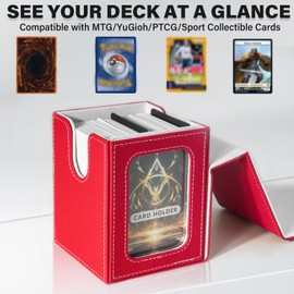 Jaffzora Card Deck Box for MTG Commander, Magnetic Card Display Case,TCG Card Storage Box, Holds 100 Double-Sleeved Cards,Red & White