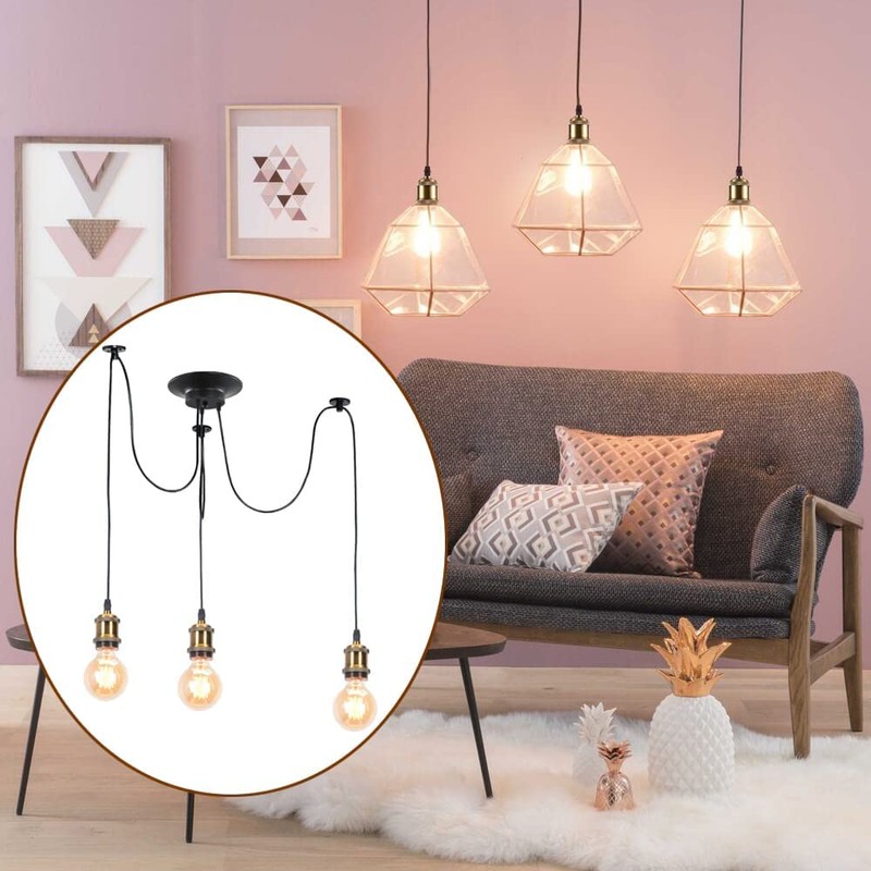 iDEGU Modern and Retro Pendant Light, 3 Arms DIY Spider