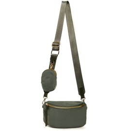 Like Dreams Small Crossbody Bum Bag for Women | Lightweight Nylon Fanny Pack with Detachable Airpods Pouch | Stylish Crossbody Bag (Olive)