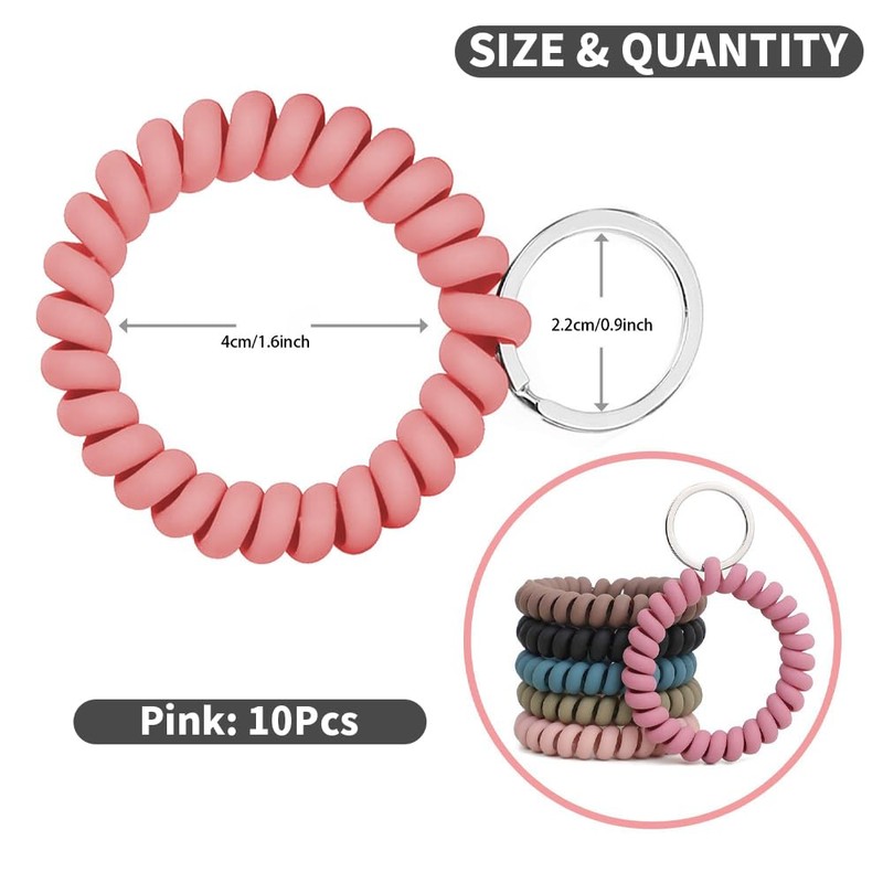 Vokenforu 10 PCS Pink Wrist Keychain, Plastic Spiral Wrist Coil,