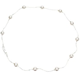 Sterling Silver Chain Station Illusion Necklace Crystal Simulated Pearls, 20"